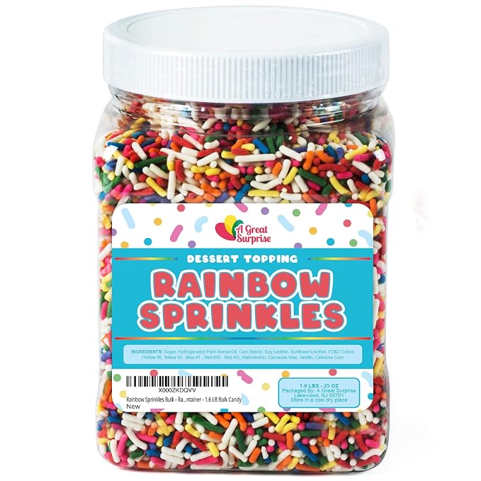 Rainbow Sprinkles - 1.6 Pounds - Chistmas Baking Toppings - Colorful Rainbow Jimmies for Cake Decorating, Baking, Cupcakes, Cookies
