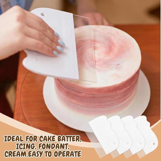 Zhehao 4 Pcs Cake Smoother Scraper Plastic Cake Scraper for Bread Pastry Chef Bakery Decorating Supplies Cute Kitchen DIY Essential Baking Utensil Food-grade Materials