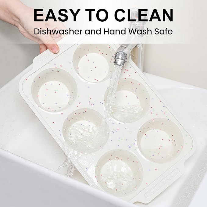 Vinino 2-Pack Silicone Jumbo Muffin Pan for Baking with Metal Reinforced Frame, 6 Cups Jumbo Cupcake Pan with Non-Slip Handle, Nonstick Muffin Tray for Oven, BPA Free, Dishwasher Safe