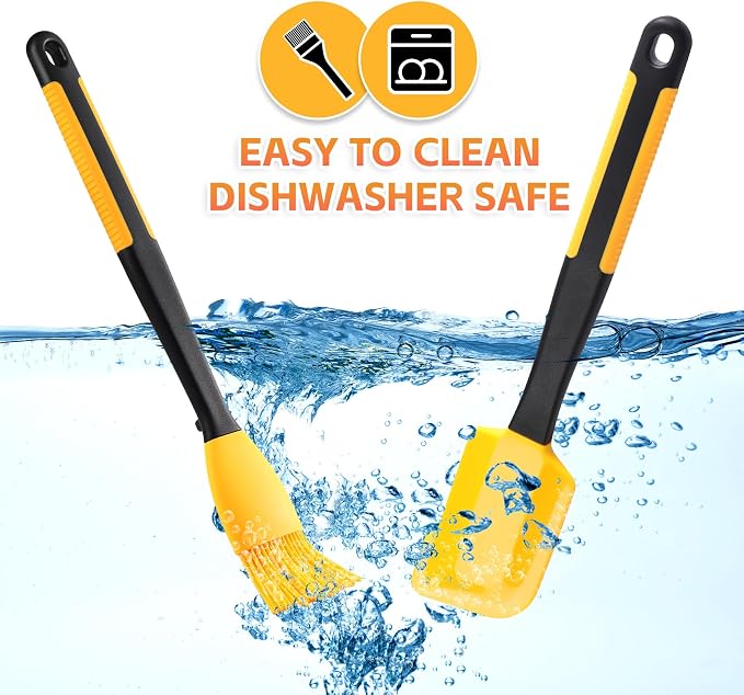 Extra Long Silicone Pastry Brush+Spatula - Heat Resistant, for Baking, Scraping, Mixing, BBQ, Grill, Kitchen, Cooking, Spread Oil, Butter (Yellow Brush+Spatula)