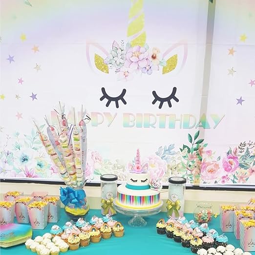 Unicorn Cake Topper Birthday Party Supplies Cute Handmade Cake Decoration Pink Unicorns Horn Cake Topper Decorations for Girls First Birthday Cake Accessories with Eyelashes, 5.8 Inch