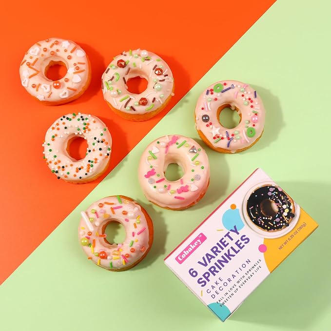 Easter Sprinkles for Cake Decorating, Cupcake, Cookies, Ice Cream Topper, 6 Packs Orange Sprinkles Green Sugar Pearls Candy, Six of assorted Sprinkles for Baking, Perfect for Easter Day Party