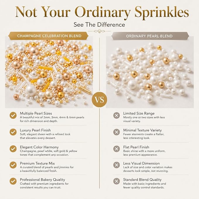 Confect Gold Pearl & Rod Sprinkles Mix – Metallic Edible Pearlized Sugar Balls for Cake Decorating, Cupcakes & Desserts | Vegan, Gluten-Free, Nut-Free, Soy-Free, Dairy-Free, Palm Oil-Free- 4.2 Oz