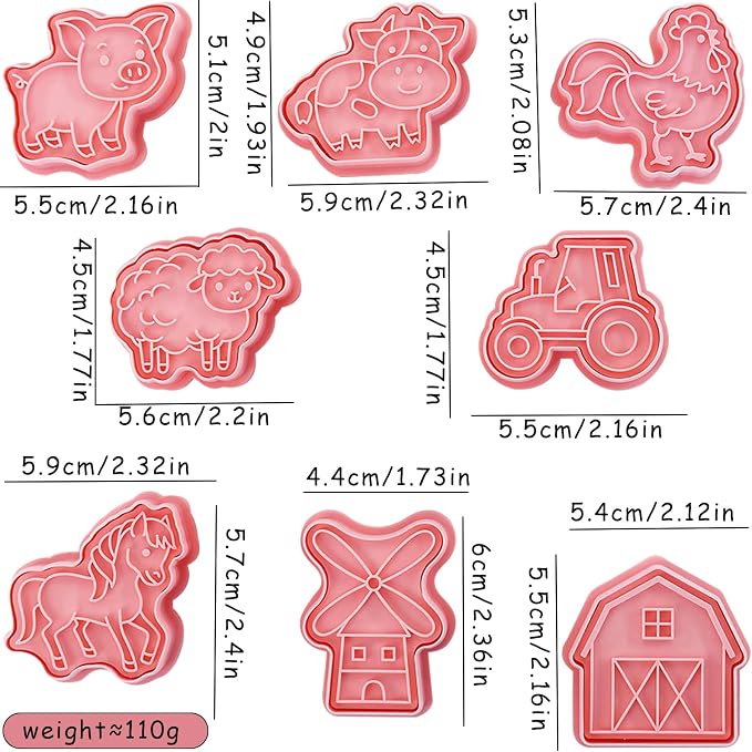 8 Pcs Pig Sheep Cookie Cutters With Plunger Stamps Set 3D Farm-Themed Embossing Cracker Cutters For Baking DIY Biscuit Snacks Cupcakes Fondant Cheese Pastries Frosting Decorations