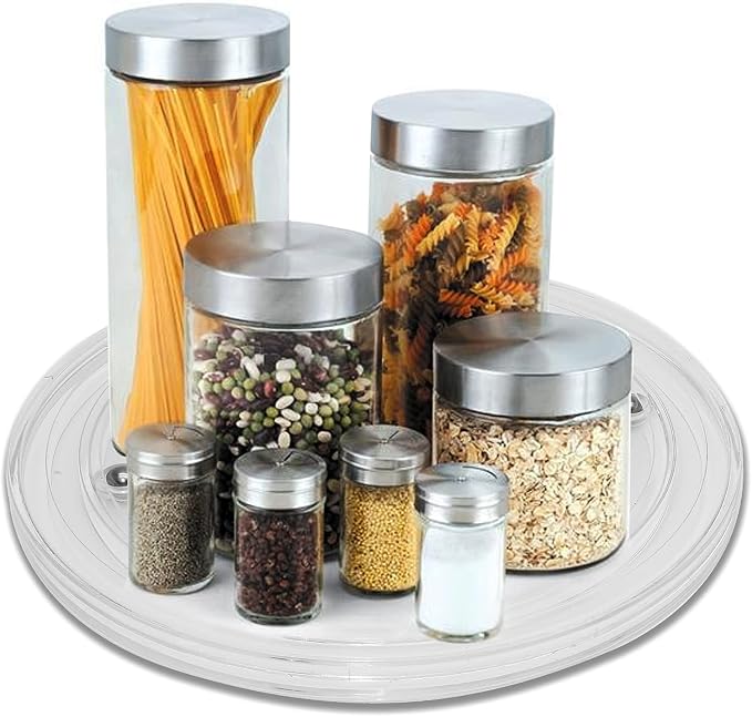Murtenze 2Pcs 8 Inch Acrylic Turntable Organizer, Rotating Swivel Stand Spinner with Steel Ball Bearings for Kitchen Corner Cabinets Spice Rack Cake Decorating. (200mm,Clear)