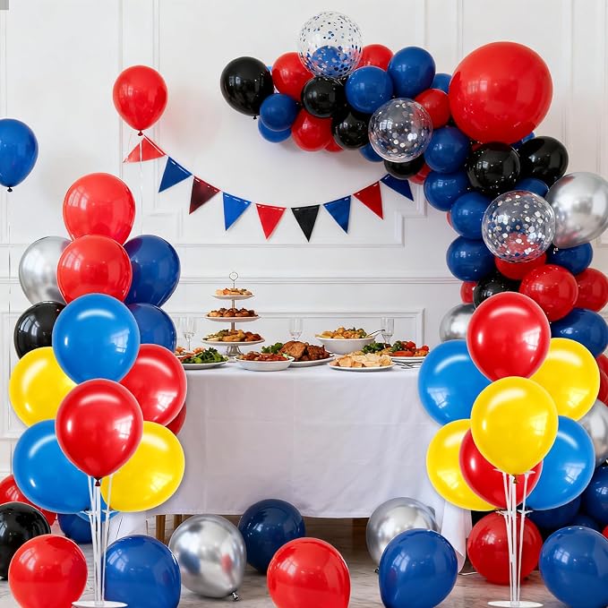 TONIFUL 4 Set Red Yellow Blue Balloon Centerpieces for Table,Balloon Stand Kit for Kid Party Decor,Birthday Decorations Anniversary Graduation Decorations 2026 Baby's Birthday