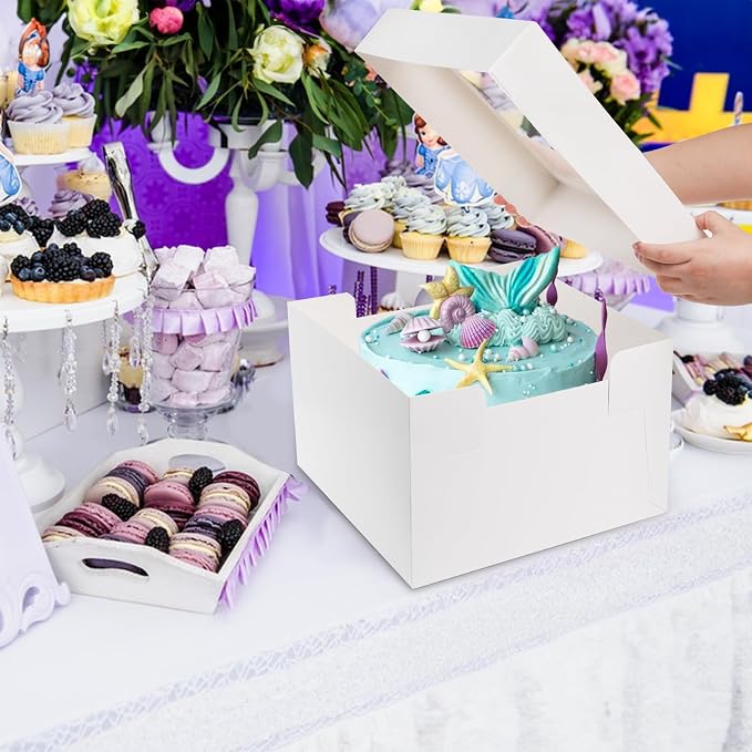 Cididu 20Pcs Cake Boxes 12 Inch, Tall Cake Box with Window and Boards for Multi-Layer Cakes, 350g Thick Cardboard White Bakery Box for Mother's Day Wedding Birthday Cakes Transport Box (12x12x8 Inch)