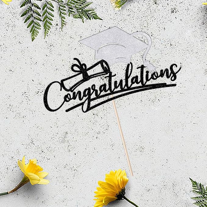 Congratulations 2026 Graduation Cake Topper,Congrats Grad Cake Decor - 2026 High School/College/Senior Graduation Party Decorations Supplies (Black and silver)