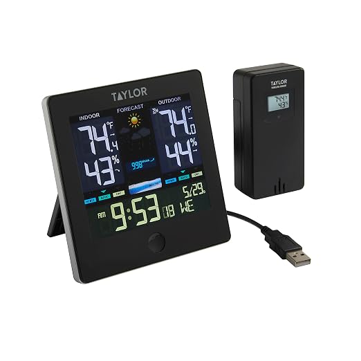 Taylor Digital Wireless Deluxe Indoor Outdoor Thermometer, Weather Station Forecaster, Calendar with Clock, Easy-to-Read Display for Home, Office, Greenhouse, Nursery, and Indoor Areas, LCD, Black