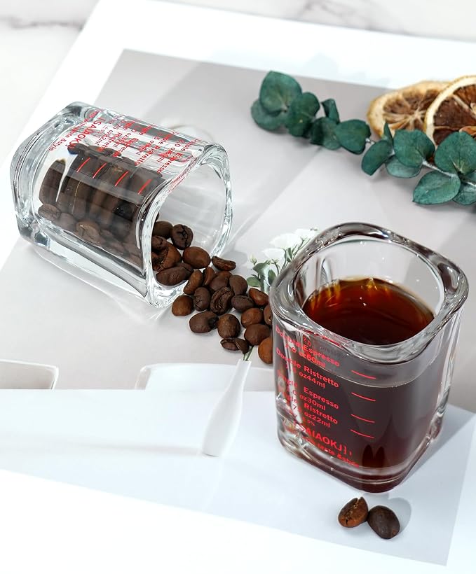 Shot Glasses Measuring Cup Set 2PACK Espresso Shot Glasses Liquid Heavy Glass 2oz/60ml (Red)