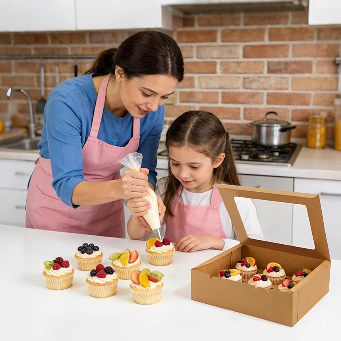 Moretoes 3 Pack Cupcake Boxes, Hold 12 Standard Cupcakes, Cupcake Containers with Window and Inserts,Bakery Supplies for for Cupcakes, Muffins and Pastries(Brown)