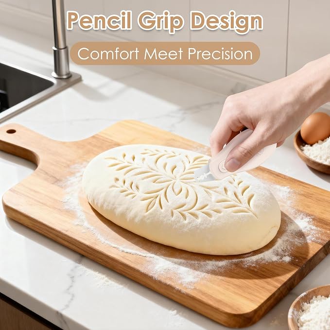 Bread Lame Sourdough Scoring Tool, Extractable & Magnetic Bread Scoring Tool, Scoring Knife for Bread Baking, Bread Razor for Homemade Bread, Sourdough Scorer Tool, Includes 5 Razor Blades-Beige(2PCS)