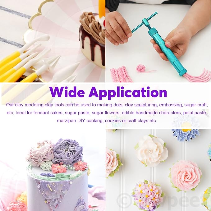 Swpeet 36Pcs Blue Clay Extruder Gun Fondant Sugar Paste Extruder Clay Cake Sculpture Gun, Ball Stylus Dotting Tool with Plastic Scraper, Cake Decorating Supplies Modeling Tool