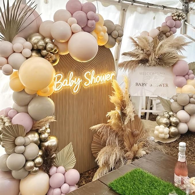 MEBAY Boho Pink Nude Neutral Balloon Arch Kit, 166Pcs Pastel Brown Maca Light Pink Nude Champagne Gold Balloons Garland for Baby Shower Gender Reveal Birthday Party Decoration
