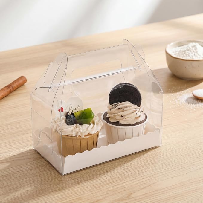 Clear Gable Bakery Gift Box,40 Pack, Handles, Party Favor | Candy Treat Boxes, Treat Dessert Cookies Container for Birthday Wedding Baby Shower, 6.4''L x 3.5''W x 3.3''H
