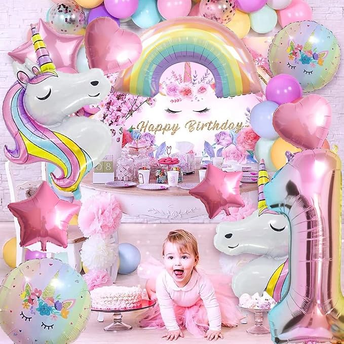 Unicorn Balloons Unicorn Birthday Party Decorations for Girls Foil Balloons Set Macaron and Rainbow Balloon Wedding Baby Shower Party Supplie (number 1)