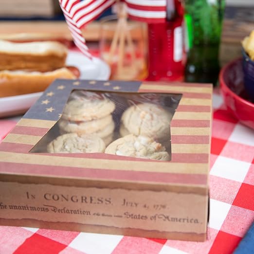 Southern Champion Tray 2482 USA Kraft Paperboard Flag Design Print Window Bakery Box, 9" Length x 9" Width x 2-1/2" Height (Case of 150)