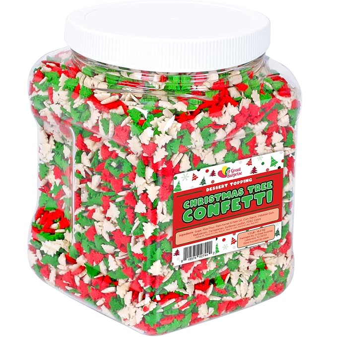 Christmas Sprinkles - 1.2 Pounds - Bulk Red and Green Tree Confetti - Holiday Sprinkles for Cookie Decorating - Christmas Jimmies for Gingerbread Cookies, Baking, Cupcakes