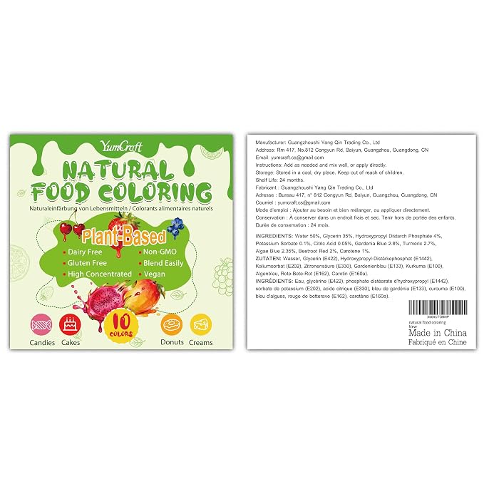 Natural Food Coloring - 10 Plant-Based Organic Vibrant Liquid Dyes | Artificial Dye-Free, Non-GMO, Food-Grade, Dye Free Food Coloring | For DIY Baking, Cake Decorating, Frosting, Fondant