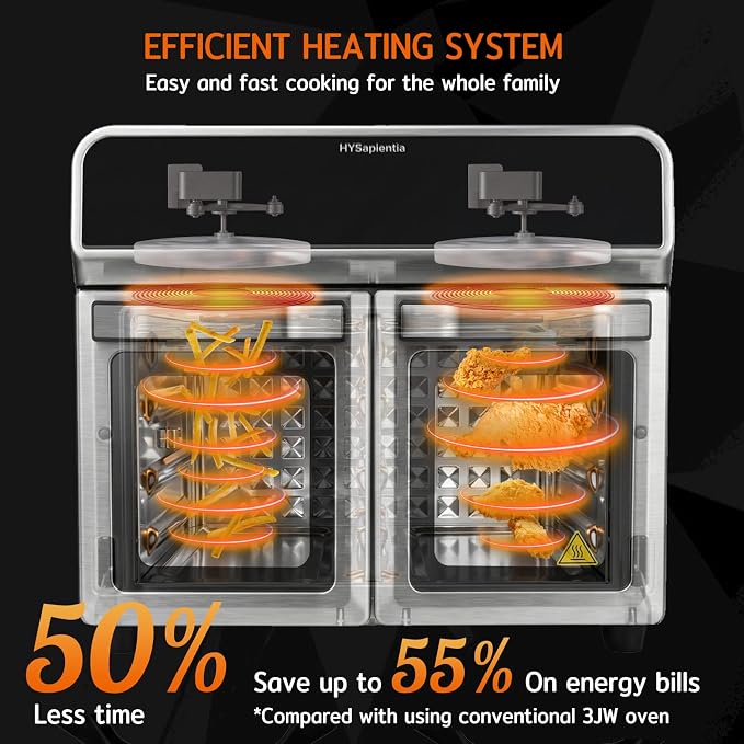 HYSapientia Dual Zone Air Fryer Toaster Oven Combo,10-in-1 Inner and outer Stainless Steel Air Fryer with Rotisserie,24QT Extra Large Countertop Convection Oven,13 Accessories,Even Heating