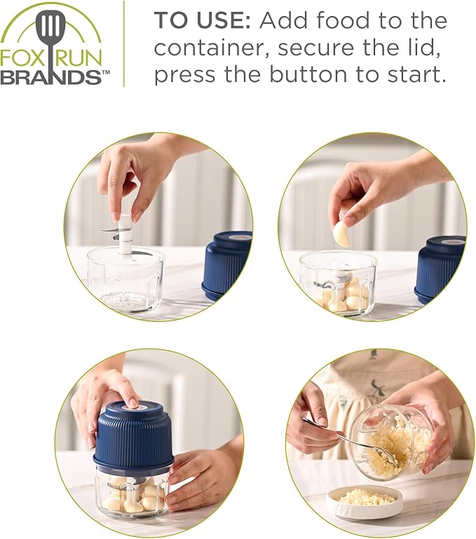 Fox Run Mini Food Processor, 1.25 Cup Capacity Electric Garlic & Vegetable Chopper