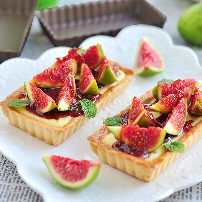 6Pcs Mini Tart Pan 4-Inch with Removable Bottom, Non Stick Carbon Steel Miniature Cupcake Molds Baking Pan for Pies, Cheese Cakes, Desserts, Quiche Pan (Rectangle) | Non Stick, Carbon Steel, For Pies, Cheese Cakes, Desserts