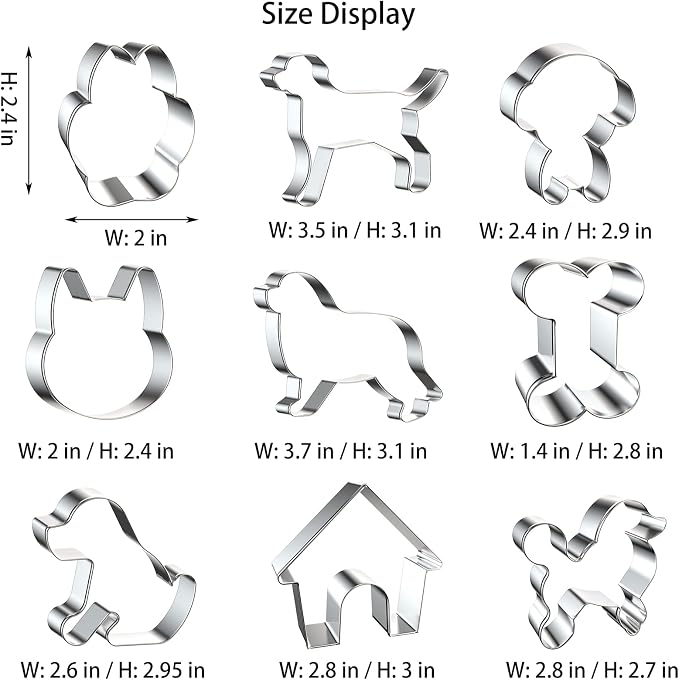 9 PCS Dog Cookie Cutters Set, Assorted Dogs Shape Stainless Steel Metal Cookie Cutters, Bone Dog Paw Corgi Labrador Shape Cookie Cutter Molds for Dog Theme Party Homemade Treats Baking