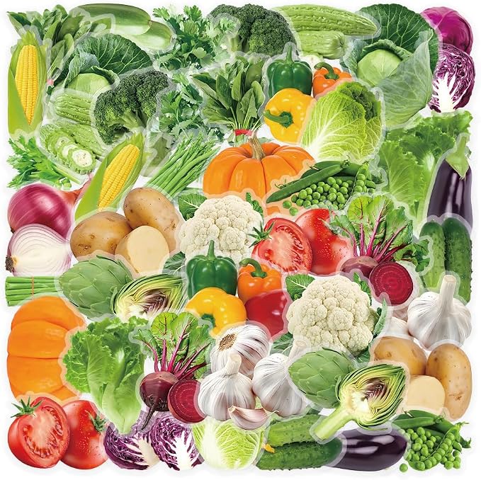 100Pcs Fruit&Vegetables Stickers for Scrapbook, Waterproof Fruit PET Vegetables Decals for Water Bottles Laptop Scrapbooking Journaling Guitar Suitcase Phone Gifts for Kids Teens
