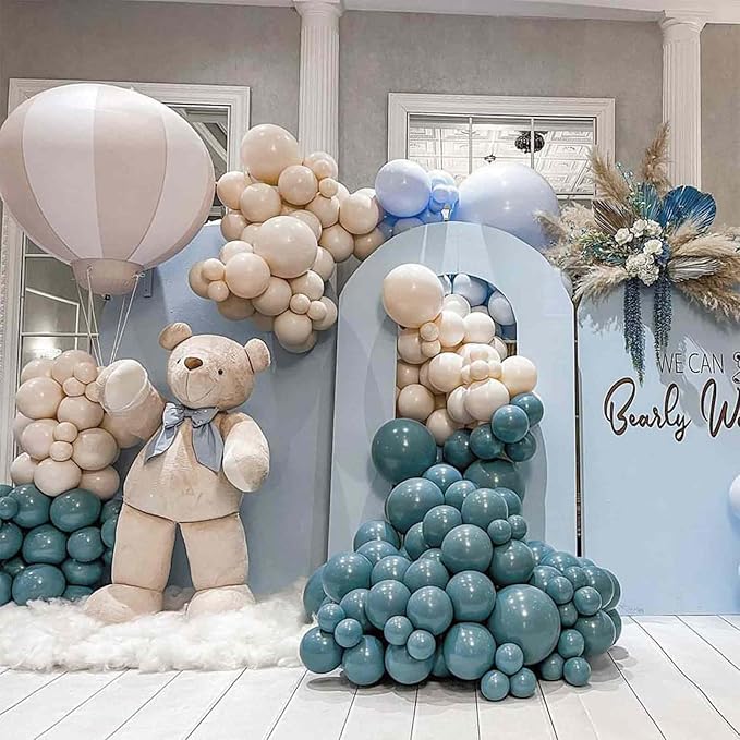 PartyWoo Slate Blue Balloons 100 pcs Different Sizes of 18 12 10 5 Inch Dusty Blue Green Boho Dark Teal Balloon Arch Kit Garland for Graduation Baby Shower Birthday Party Decorations Blue-F22