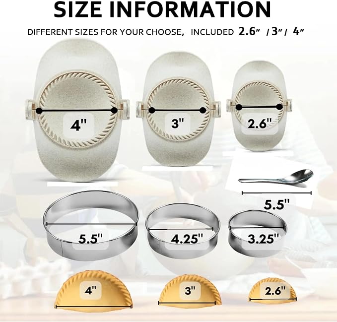 Dumpling Maker Set with Dough Cutter and Empanada Press Mold - Effortlessly Make Perfect Dumplings, Calzones, Pierogi, Chinese Turnovers (3")