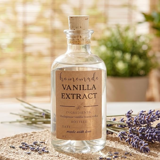 48 Pack Vanilla Extract Labels, 1.5×2 Inch Square Bottle Labels Homemade Ingredients Label Stickers for Handcrafted Vanilla Bottles,Jar Kitchen Pantry
