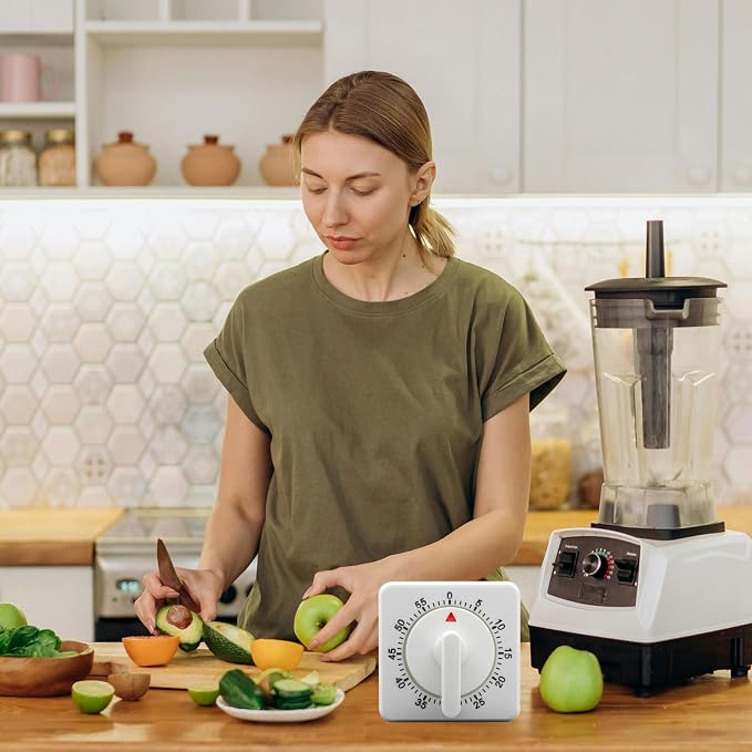Hitefu 2 Pcs Square 60 Minute Mechanical Kitchen Timer, Visual Cooking Timer with Loud Alarm & No Batteries for Classroom/Home (White)