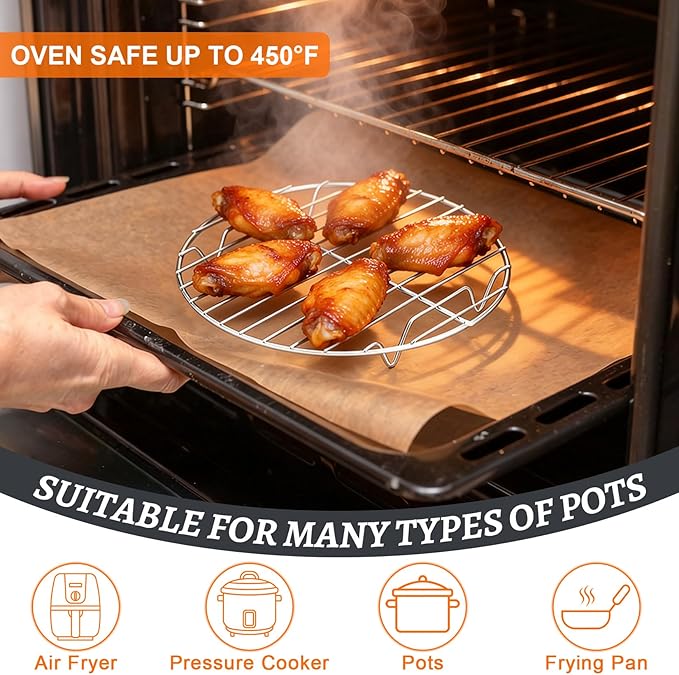 P&P CHEF 9 Inch Cooking Rack Round, Stainless Steel Round Rack for Cooking Cooling Steaming Baking, Fit Air Fryer Pot Pressure Cooker, 2 Pack -Oven Safe, Silver