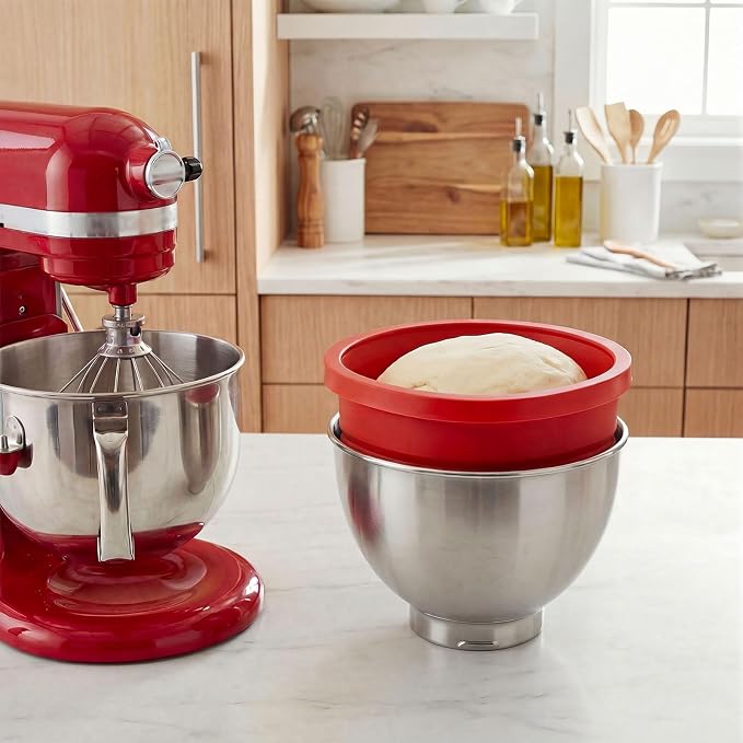 Foldable Silicone Bowl Liners for KitchenAid Mixer 3.5QT, Collapsible Kitchen Aid Bowl Insert with Airtight Lids, Thick Heat/Cold Resistant Silicone Mixing Bowl Liners, 3 Pack