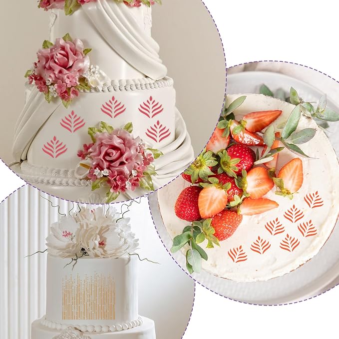 4 Pcs Cake Stencils for Buttercream,10x8 Inch Floral Cake Decorating Stencils Fine Hollow Lace Side Baking Mesh Stencil Tool, Reusable Templates for Wedding Dessert DIY Baking Decor