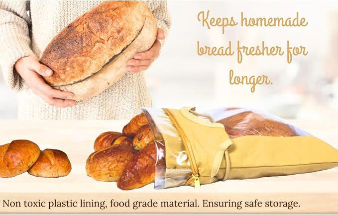 Reusable Linen Bread Bags for Homemade & Sourdough Bread – 2 Pack (XL & XXL) | Cloth Bread Bags with Clear Window, Zipper & Handle – Eco-Friendly Bread Storage Bags