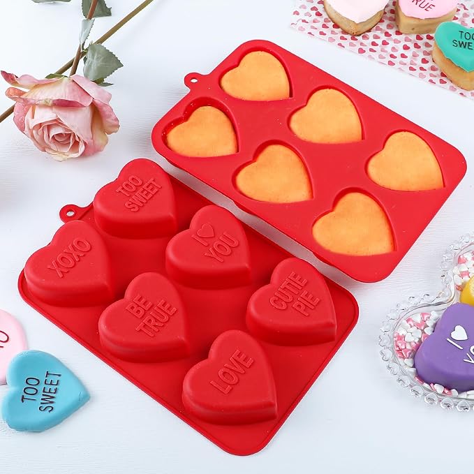Webake Large Conversation Heart Mold for Baking, Heart Silicone Cake Molds 6-Cavity Heart Shaped Cake Pans,2 Packs