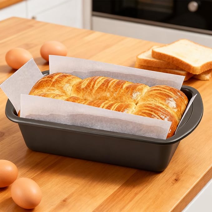 Loaf Pan with Liners Set, 2-Pack Nonstick 10 x 5 Inch Bread Pan and 50 Loaf Liners for Homemade Oven Baking - Rectangular Baking Tray for Kitchen Home Baker Make Sourdough Banana Sandwich Bread