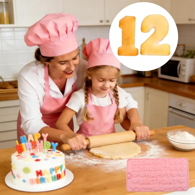 DGZZI 2PCS 20.5x11.2cm Pink Silicone Digital Alphabet Fondant Shaping Moldlings with Droppers DIY Baking Tool Suitable for Decorating Birthday Cakes and Dessert Display Stands