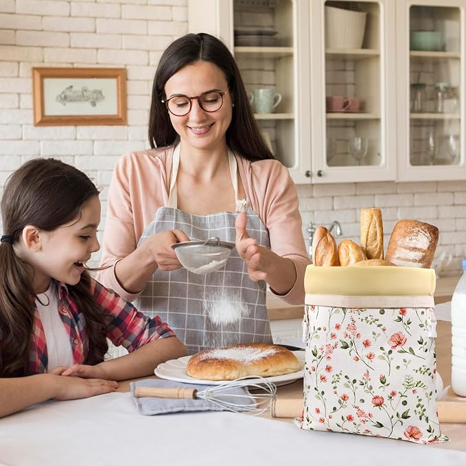 Beeswax Bread Bags for Sourdough, 2 Pack Reusable Bread Bag for Storage XL 17x13 Inch, Large Canvas Lined Bags for Homemade Sourdough - Keep Fresh, Freezer Safe