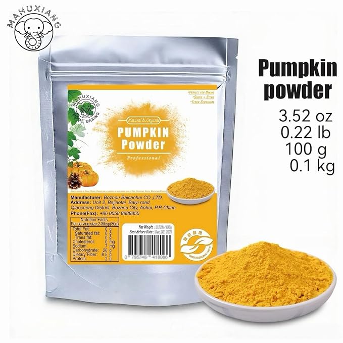 MAHUXIANG Organic Pumpkin Powder (3.52 oz / 100 g) — Single-Ingredient Pumpkin Powder for Baking, Smoothies & Soups, No Added Ingredients, Gluten-Free