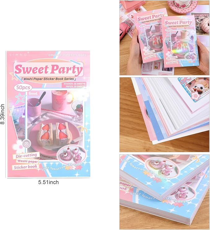 Girl's Korean Retro Sticker Book, Dessert Party Theme - 800+ Cute Fresh and Clean Style Old Items Stickers, for DIY Scrapbooking Journaling Handbook Decoration