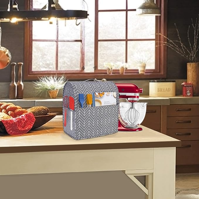 YARWO Stand Mixer Dust Cover Compatible with KitchenAid Mixer 4.5 qt -5 qt | Top Handle, Side Pockets for Kitchen Accessories, Dust-proof Protective Cover for Tilt-Head 4.5/5 Quart, Washable, Chevron
