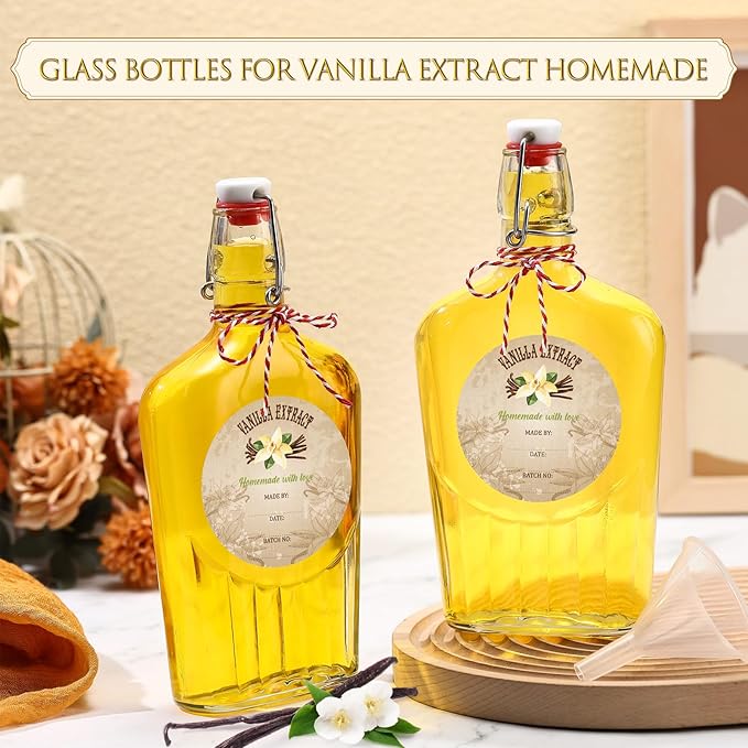 Uiifan 2 Pack 16 oz Vanilla Extract Bottles with Swing Top Flask Whiskey Pocket Clear Glass Flask for Homemade Vanilla Extract Lemon Kombucha Water Apply Christmas Wedding Gift (Clear)