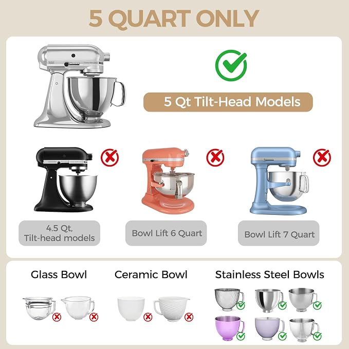 Forenee 5Qt Foldable Silicone Bowl Liners for KitchenAid Tilt-Head,3 Pack | 565g Extra,Thick Inserts with Hanging-Hole Lids, Air-Channel Easy Release ,Dishwasher Safe, Microwave & Freezer Safe