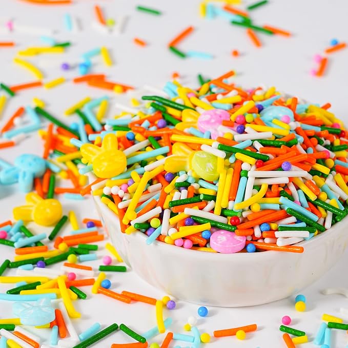 Easter Sprinkles Mix, 4.2 oz Edible Bunny Rabbit Sprinkles with Pastel Spring Nonpareils Jimmies Sprinkles for Baking, Cake Decorating Supplies for Easter Ice Cream Cookies Cupcake Topper & Holiday Treats