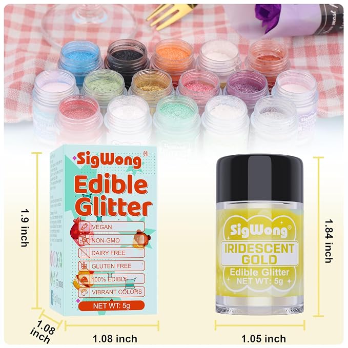 Iridescent Gold Edible Glitter - 5g Food Grade Cake Decorating Shimmering Glitter, Edible Sprinkle Luster Dust for Drinks, Chocolates, Fondant, Strawberries, Cupcakes, Candy, Easter Cookie - Vegan