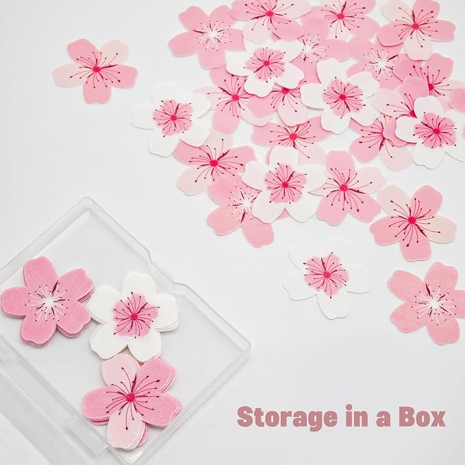 70Pcs Cherry Blossom Edible Cake Decorations Wafer Paper Flower Cupcake Toppers Paper Pink Cherry Blossom Flowers Wedding Themed Party Birthday Cake Decoration