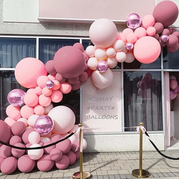 Pink Balloon Garland Arch Kit, 160Pcs Pastel Dusty Nude Metallic Pink Balloons for Birthday Princess Wedding Bridal Baby Shower Party Decorations
