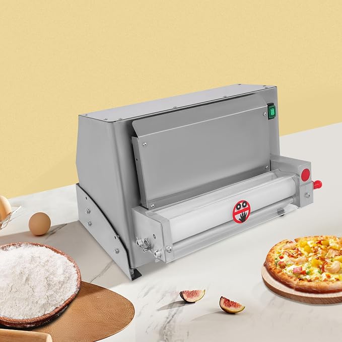 Commercial Pizza Dough Roller Sheeter, 3-12" Electric Automatic Pizza Dough Press Making Rolling Machine Stainless Steel Adjustable Thickness Suitable for Pizzas Bread Pasta